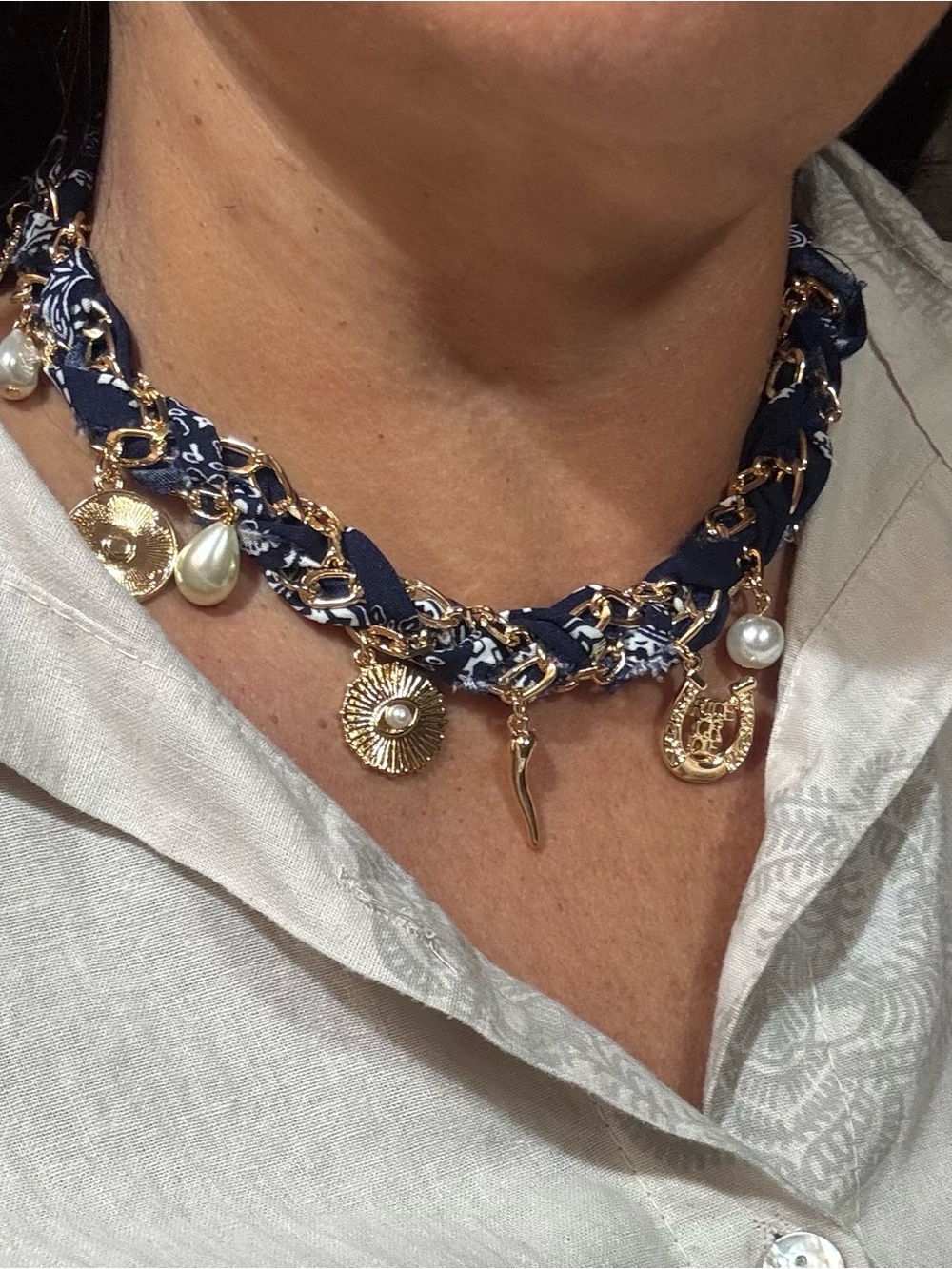 NWT ALDO Stunning in Navy Braided Charm Necklace - Unique Piece 💙